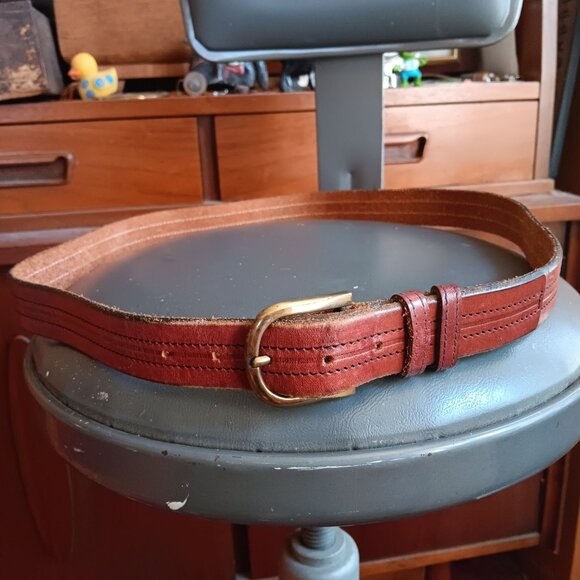 Vintage Men's Mod Belt 40 Large Brown Stitched 1970's Spring Buckle Leather 41 - Picture 5 of 7